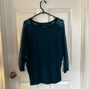 Torrid 00(L) green/blue super soft knits long sleeve blouse with sheer lace